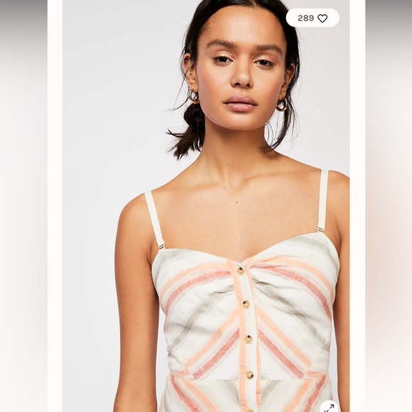 Free People Linen Blend Striking Striped Midi Dress - Picture 3 of 7